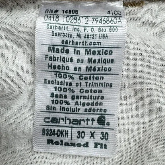 Carhartt B324 DKH Pants Men's 30x30 Work Relaxed Fit Tan Utility Carpenter - Picture 15 of 16